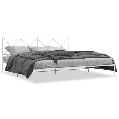 White Metal Bed Frame with Headboard - 193x203cm Durable Steel