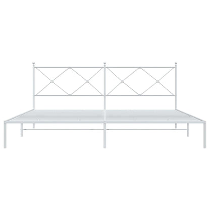 White Metal Bed Frame with Headboard - 193x203cm Durable Steel