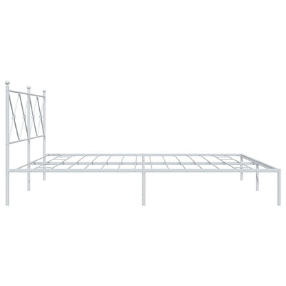 White Metal Bed Frame with Headboard - 193x203cm Durable Steel