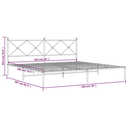 White Metal Bed Frame with Headboard - 193x203cm Durable Steel