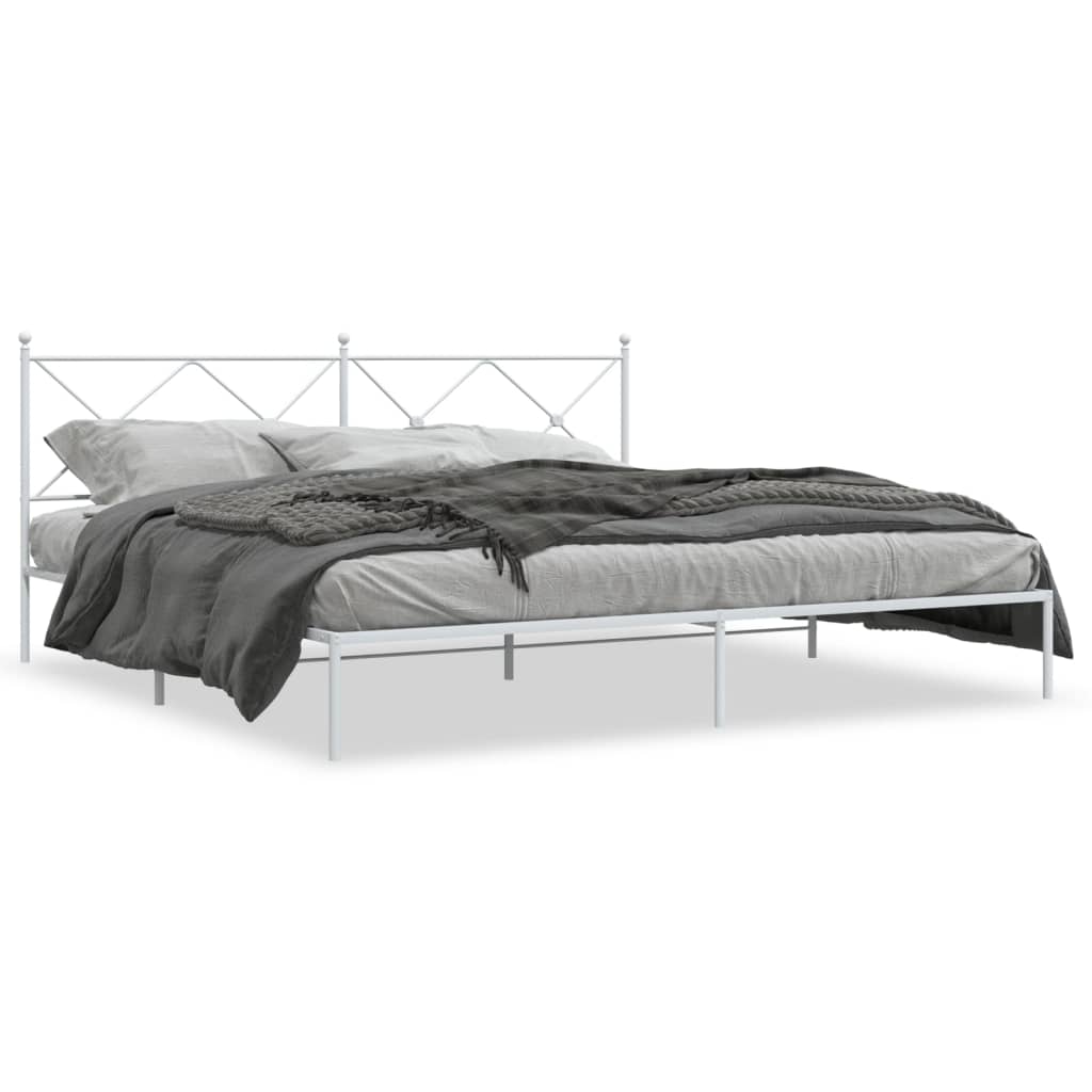 White Metal Bed Frame with Headboard 200x200cm - No Mattress