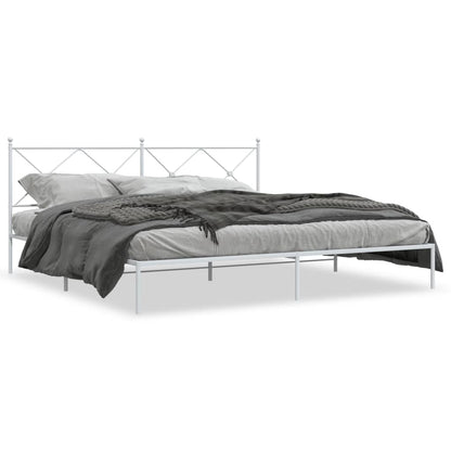 White Metal Bed Frame with Headboard 200x200cm - No Mattress