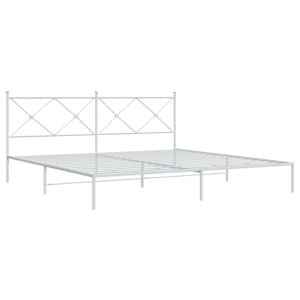 White Metal Bed Frame with Headboard 200x200cm - No Mattress
