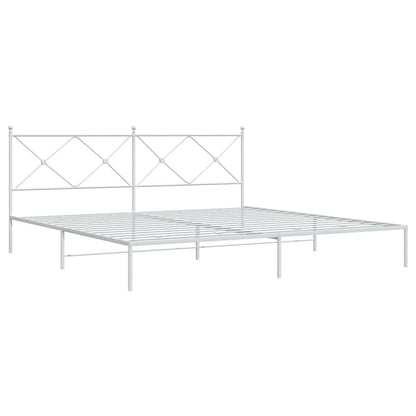 White Metal Bed Frame with Headboard 200x200cm - No Mattress