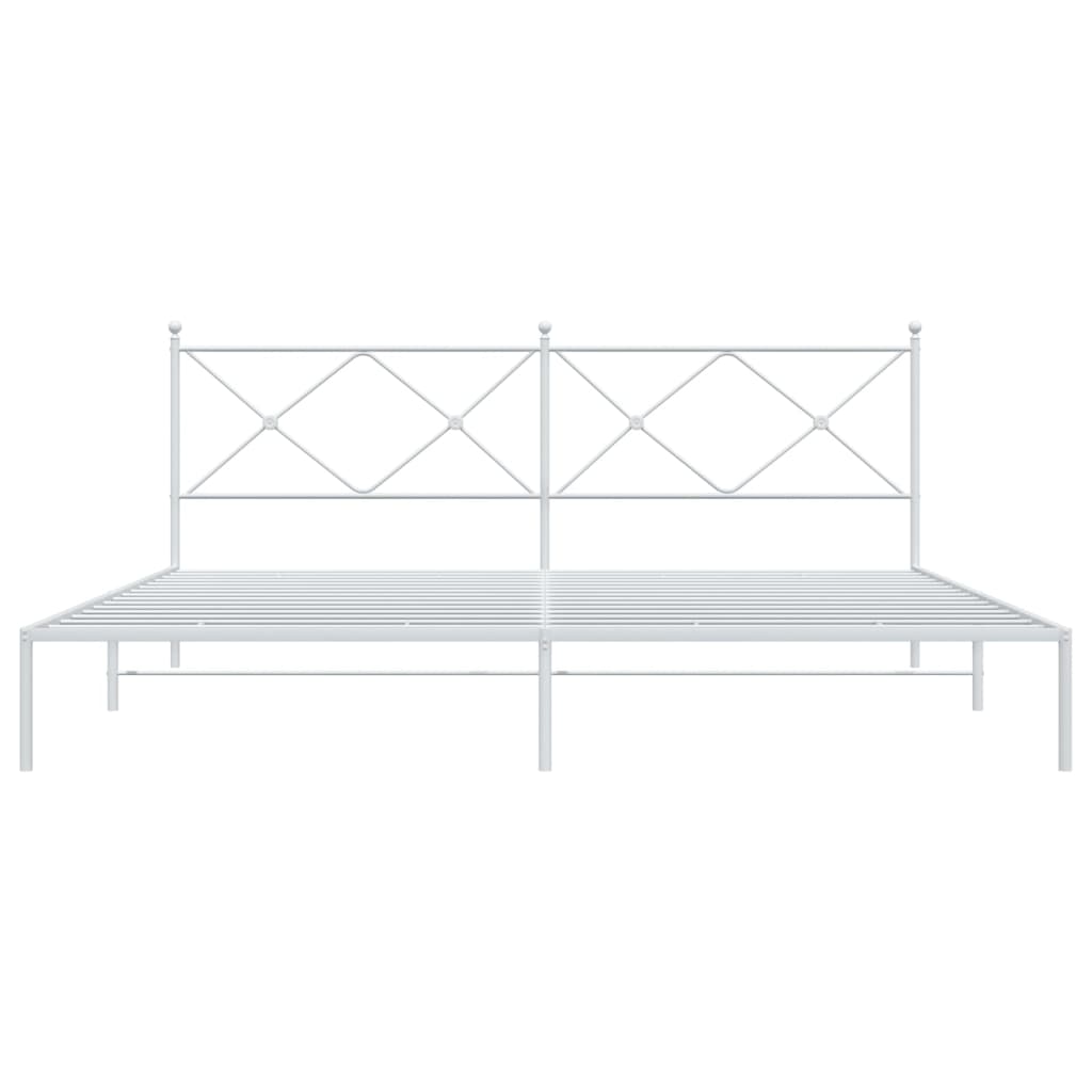 White Metal Bed Frame with Headboard 200x200cm - No Mattress