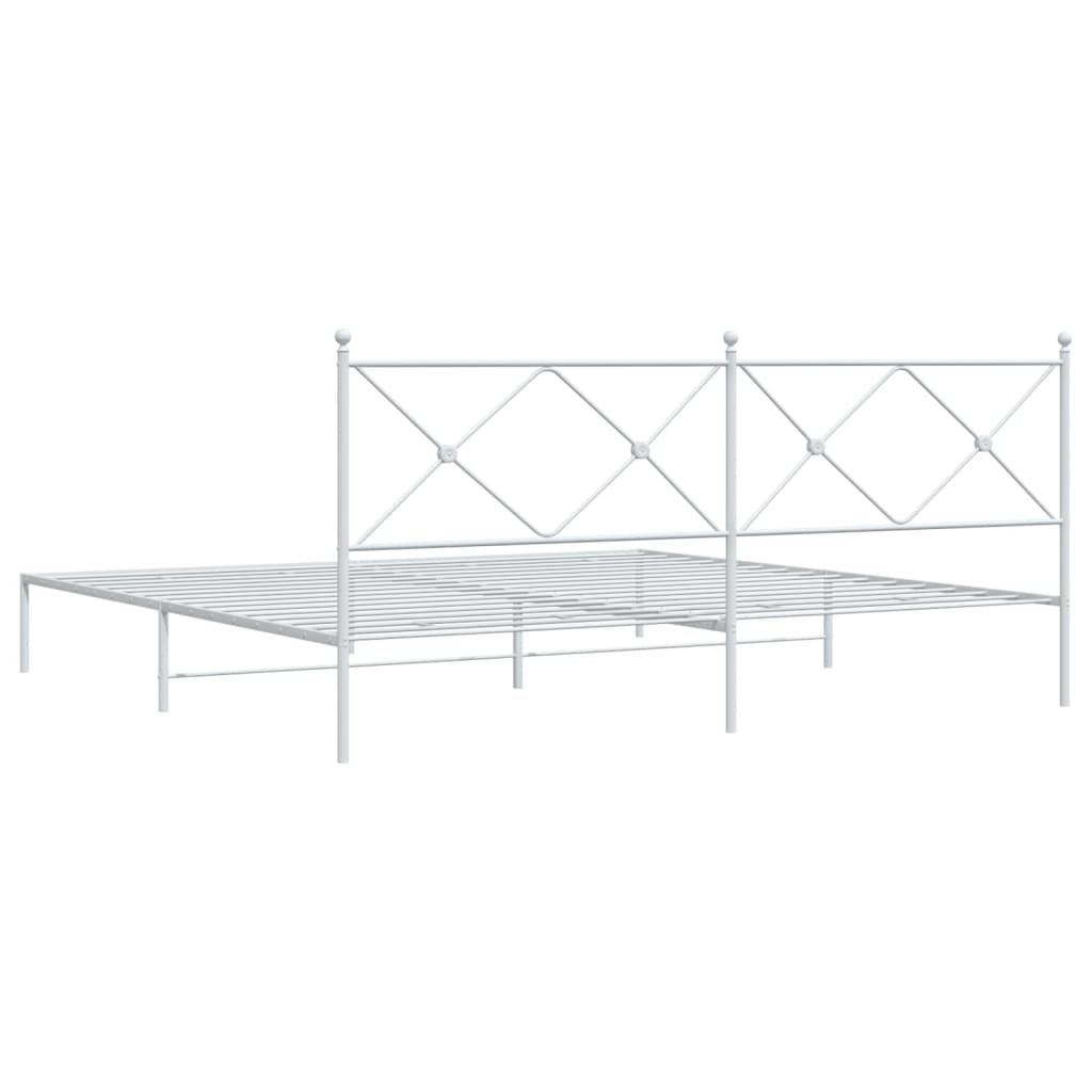 White Metal Bed Frame with Headboard 200x200cm - No Mattress