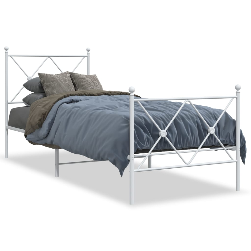 White Metal Bed Frame with Footboard, 80x200cm - No Mattress Included