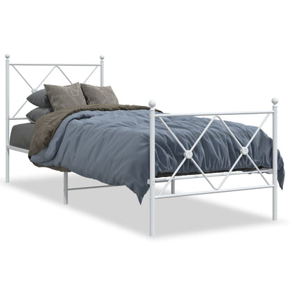 White Metal Bed Frame with Footboard, 80x200cm - No Mattress Included