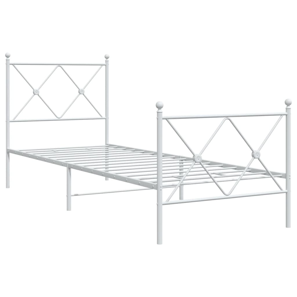 White Metal Bed Frame with Footboard, 80x200cm - No Mattress Included