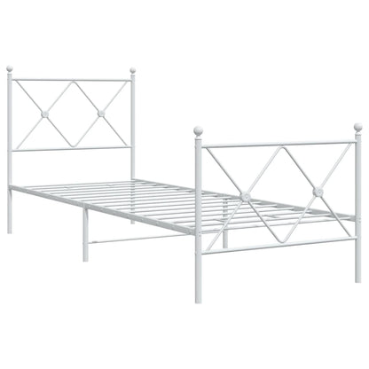 White Metal Bed Frame with Footboard, 80x200cm - No Mattress Included