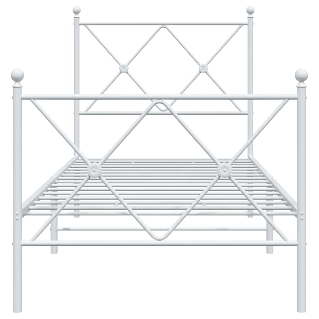 White Metal Bed Frame with Footboard, 80x200cm - No Mattress Included