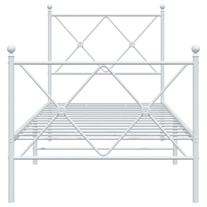White Metal Bed Frame with Footboard, 80x200cm - No Mattress Included