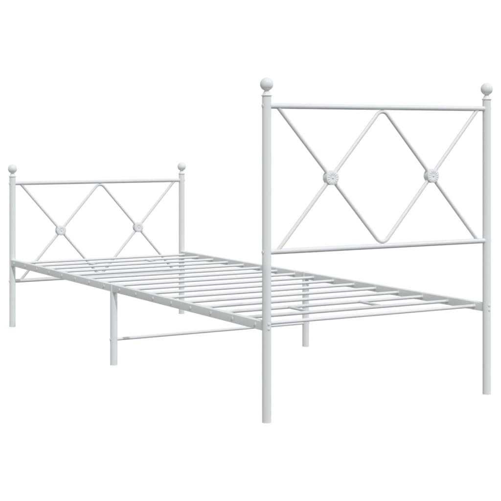 White Metal Bed Frame with Footboard, 80x200cm - No Mattress Included