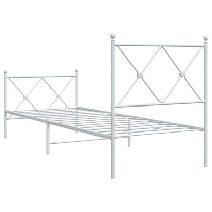 White Metal Bed Frame with Footboard, 80x200cm - No Mattress Included