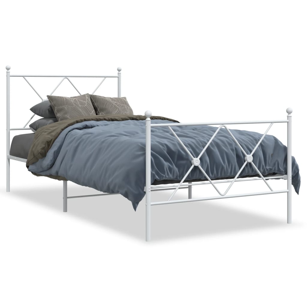 White Metal Bed Frame with Footboard, No Mattress - 90x190cm