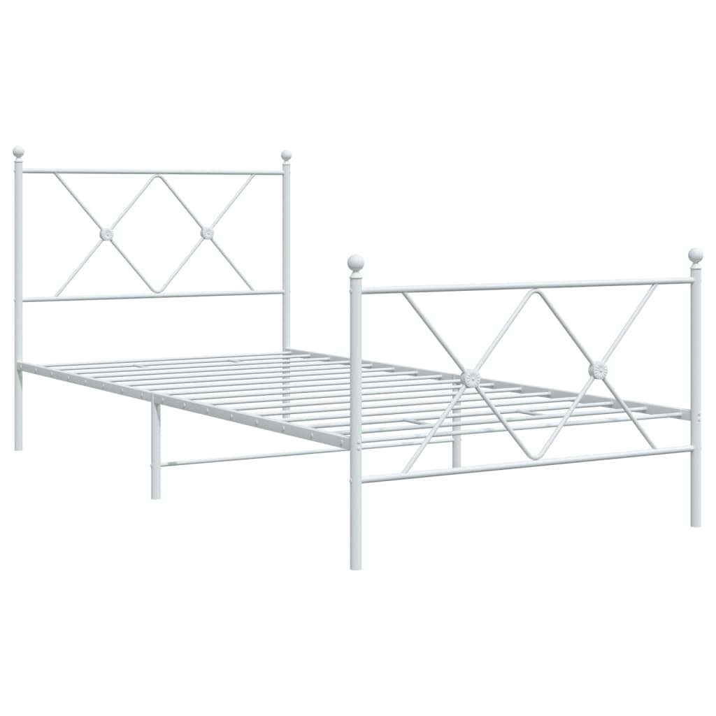 White Metal Bed Frame with Footboard, No Mattress - 90x190cm