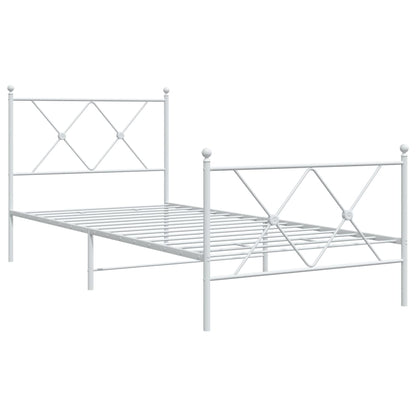White Metal Bed Frame with Footboard, No Mattress - 90x190cm