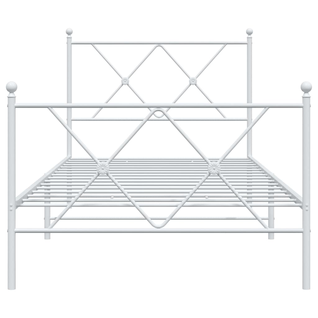 White Metal Bed Frame with Footboard, No Mattress - 90x190cm