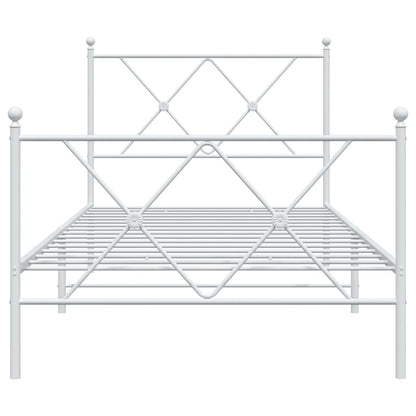 White Metal Bed Frame with Footboard, No Mattress - 90x190cm