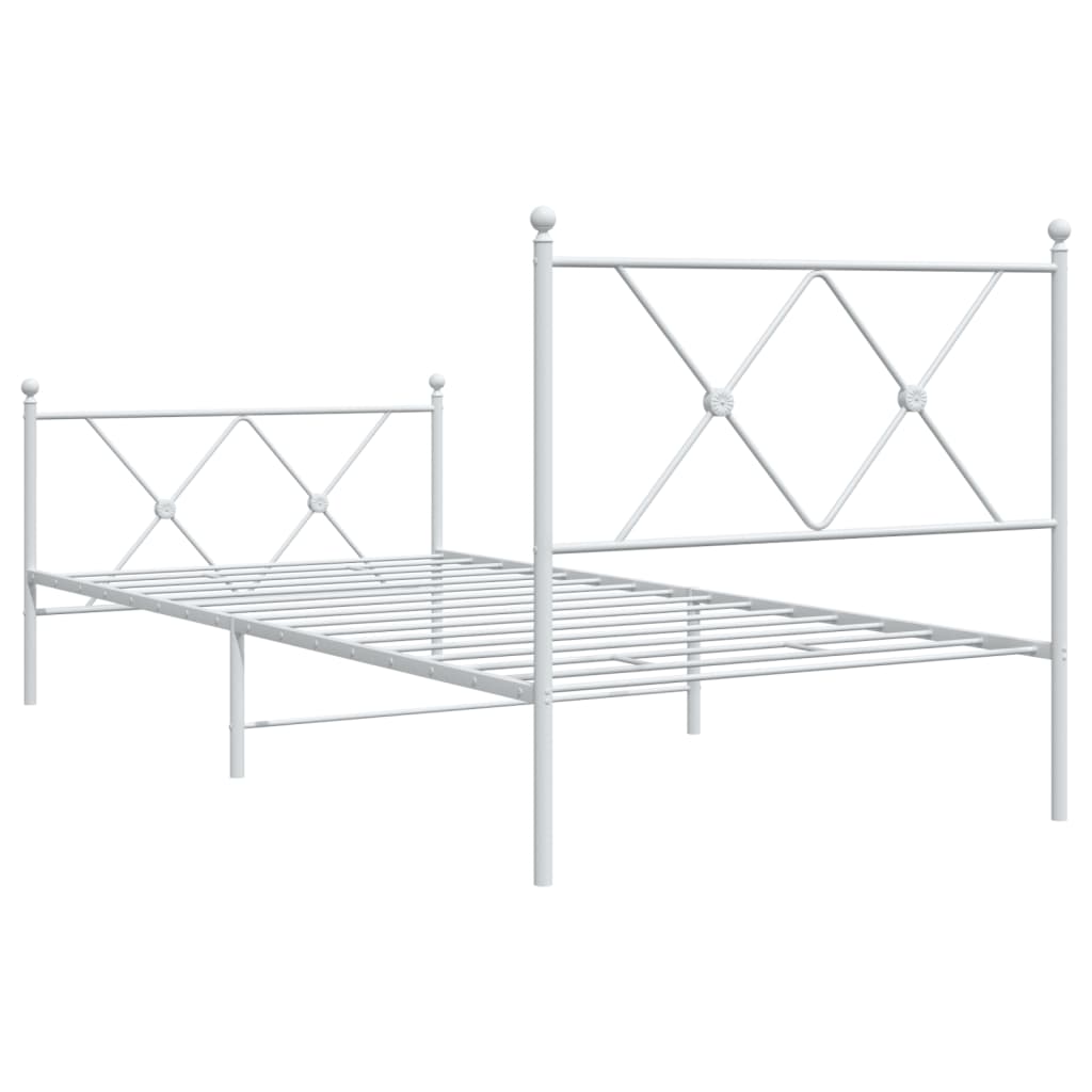White Metal Bed Frame with Footboard, No Mattress - 90x190cm