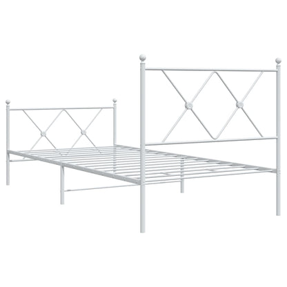 White Metal Bed Frame with Footboard, No Mattress - 90x190cm