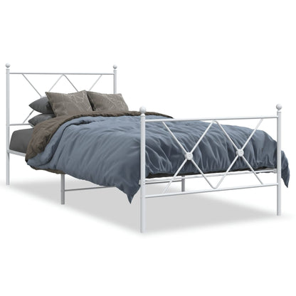 White Metal Bed Frame with Footboard - 90x200cm, No Mattress