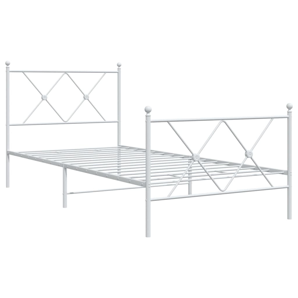 White Metal Bed Frame with Footboard - 90x200cm, No Mattress