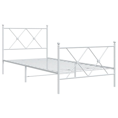White Metal Bed Frame with Footboard - 90x200cm, No Mattress