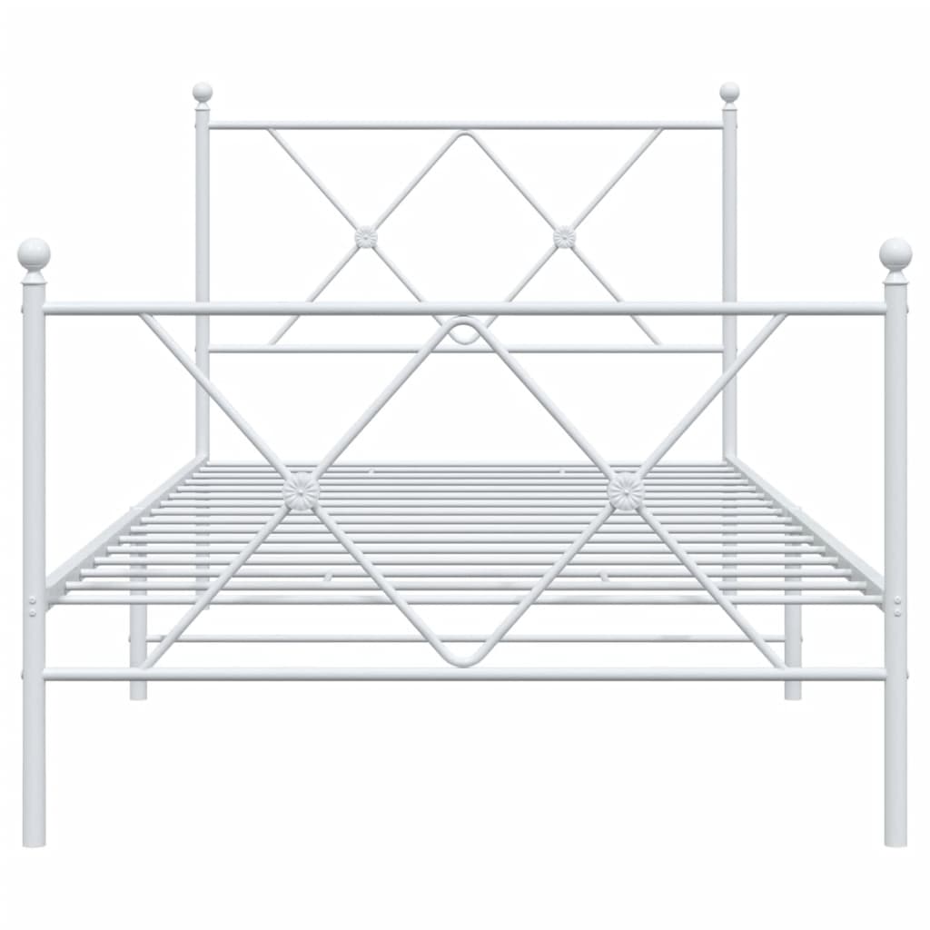 White Metal Bed Frame with Footboard - 90x200cm, No Mattress