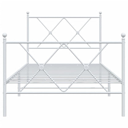 White Metal Bed Frame with Footboard - 90x200cm, No Mattress