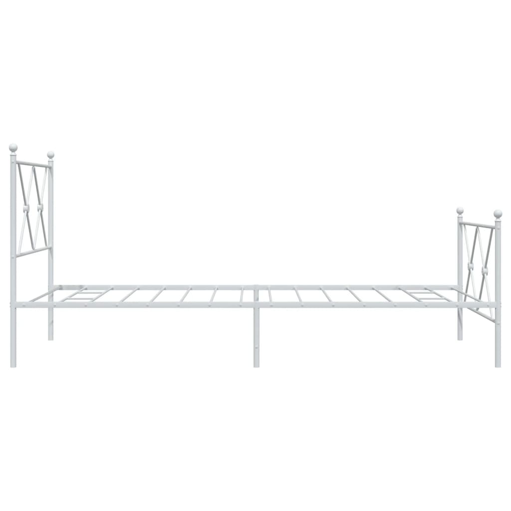 White Metal Bed Frame with Footboard - 90x200cm, No Mattress