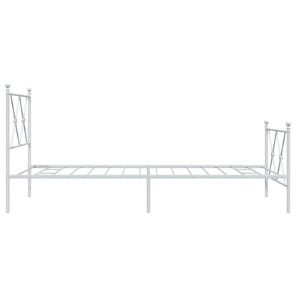 White Metal Bed Frame with Footboard - 90x200cm, No Mattress