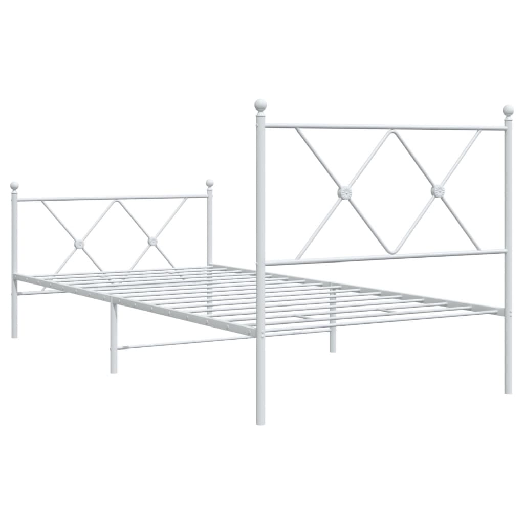 White Metal Bed Frame with Footboard - 90x200cm, No Mattress