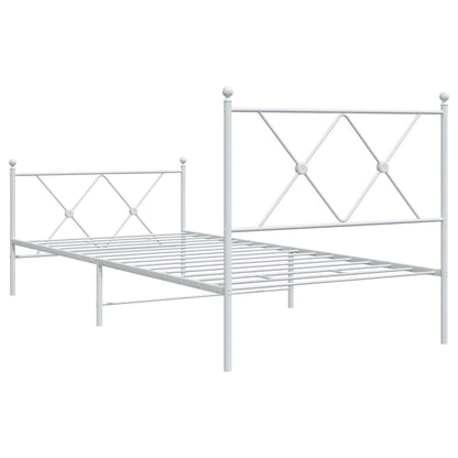 White Metal Bed Frame with Footboard - 90x200cm, No Mattress