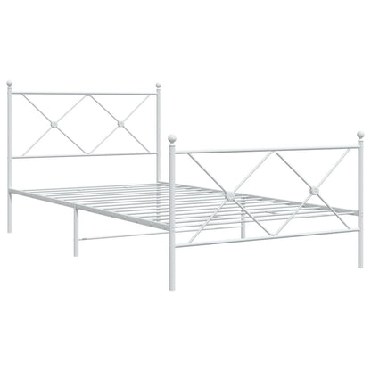 White Metal Bed Frame with Footboard, 100x190cm, No Mattress Included