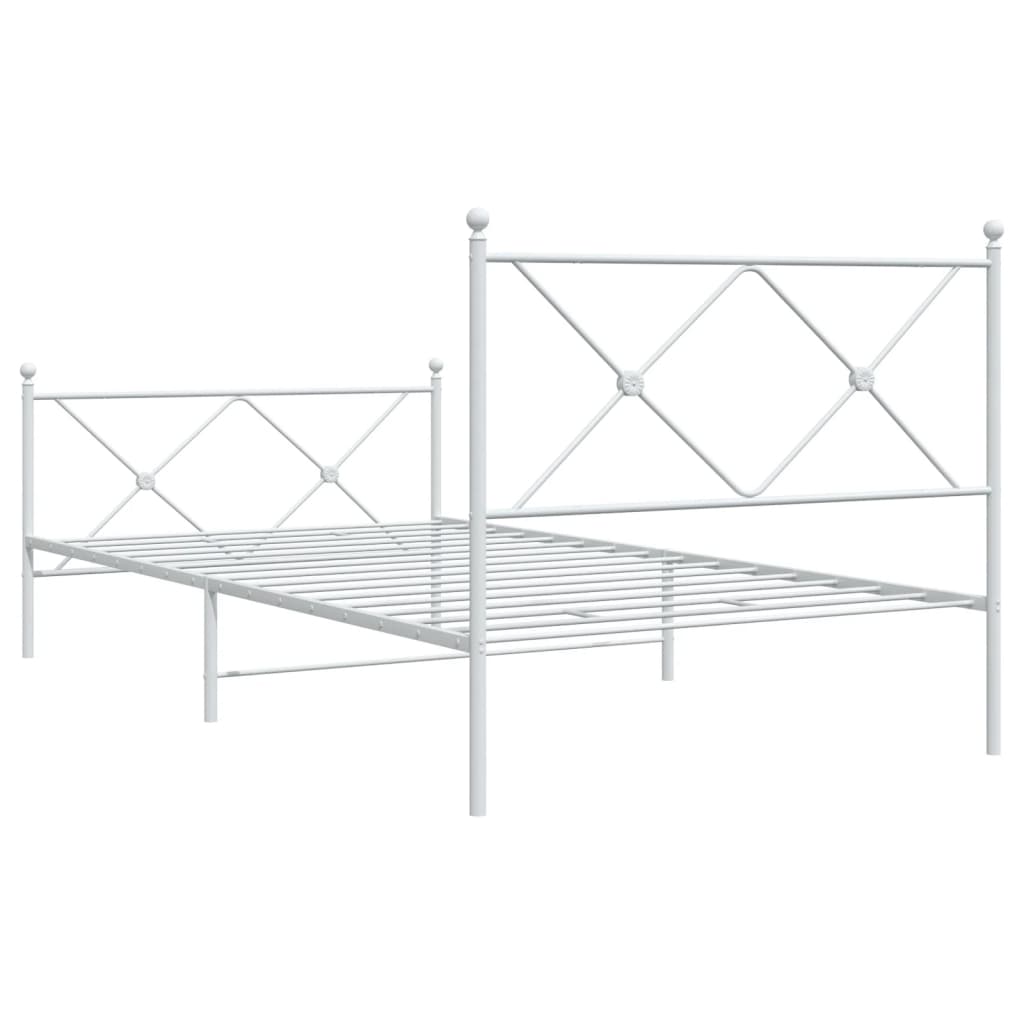 White Metal Bed Frame with Footboard, 100x190cm, No Mattress Included