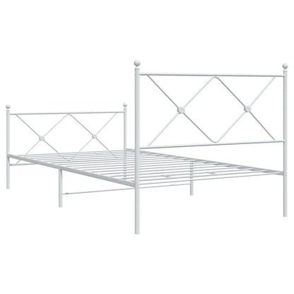 White Metal Bed Frame with Footboard, 100x190cm, No Mattress Included