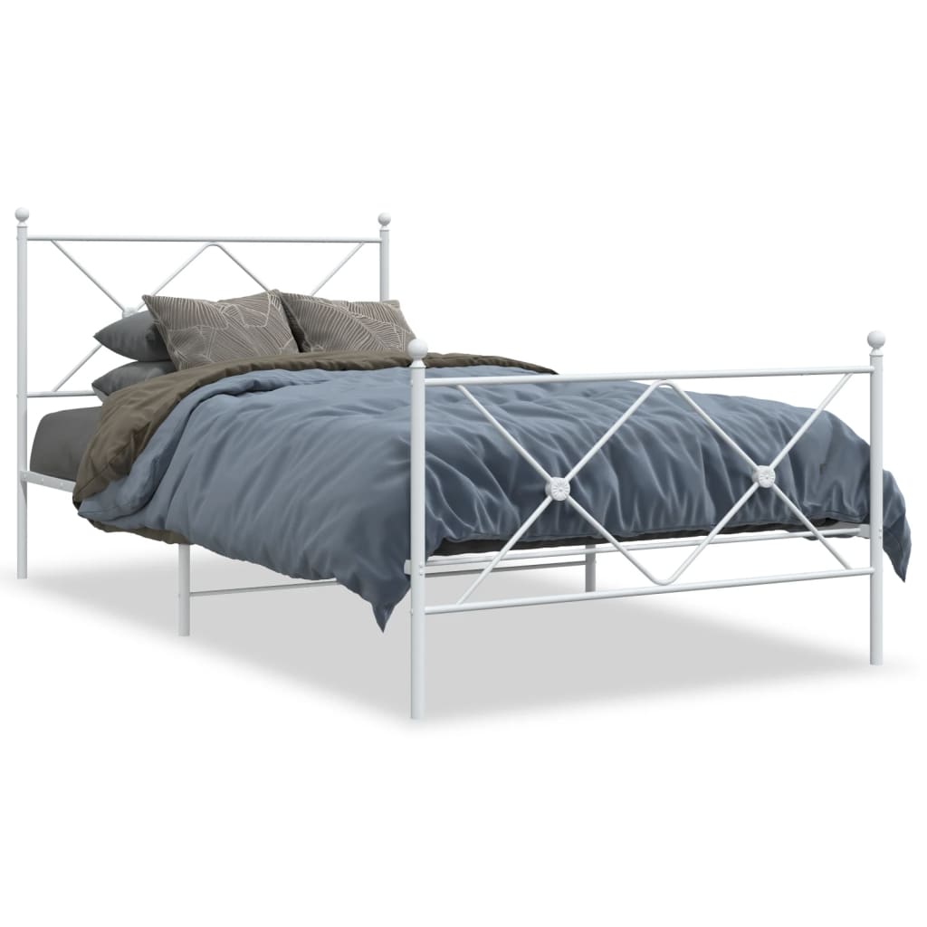White Metal Bed Frame with Footboard - 100x200cm, No Mattress