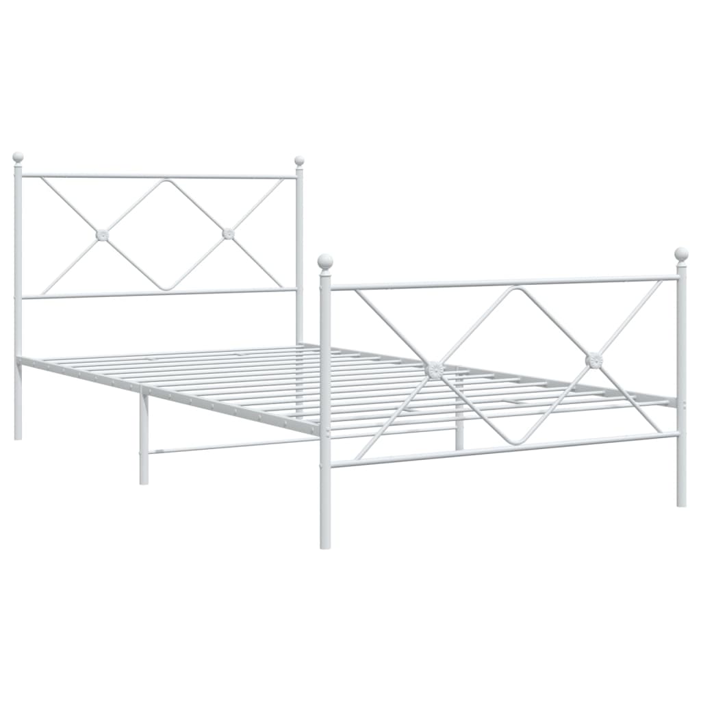 White Metal Bed Frame with Footboard - 100x200cm, No Mattress