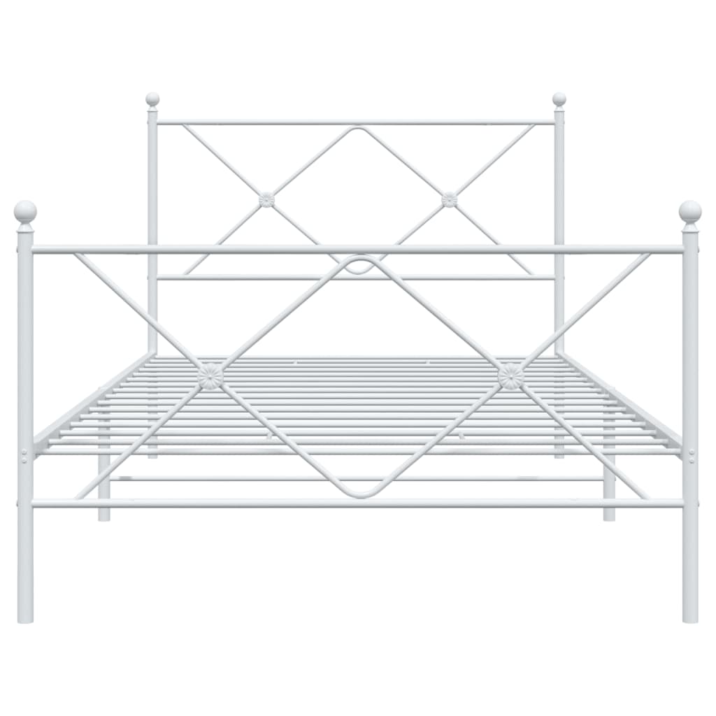 White Metal Bed Frame with Footboard - 100x200cm, No Mattress