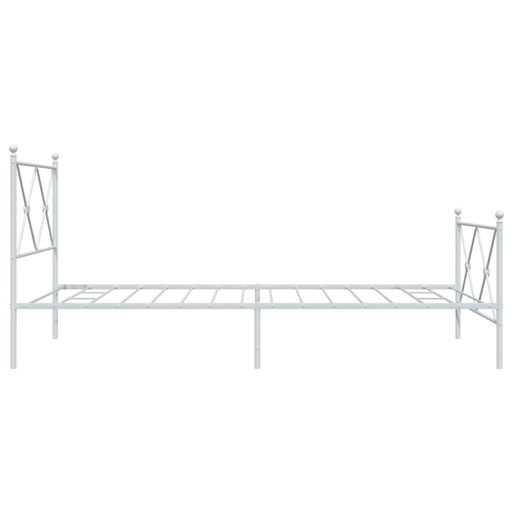 White Metal Bed Frame with Footboard - 100x200cm, No Mattress