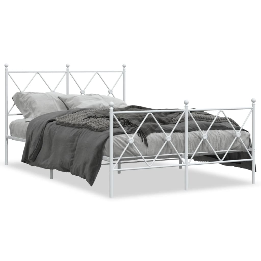 White Metal Bed Frame with Footboard, 120x190cm - No Mattress