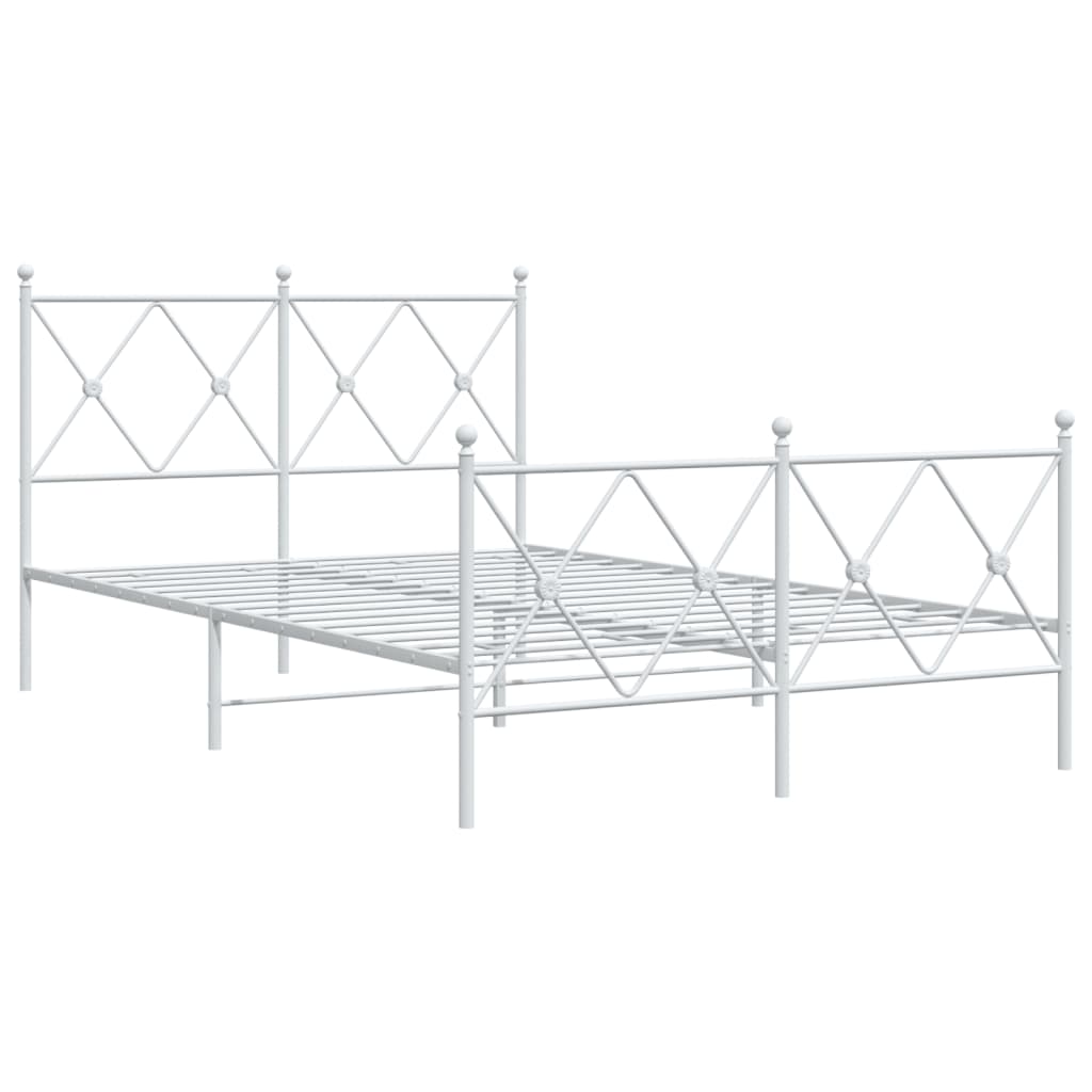 White Metal Bed Frame with Footboard, 120x190cm - No Mattress