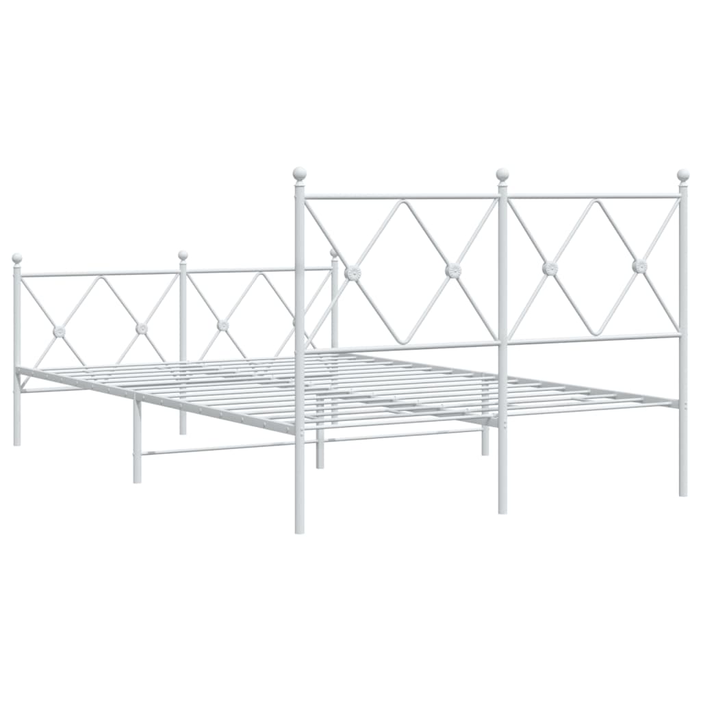 White Metal Bed Frame with Footboard, 120x190cm - No Mattress