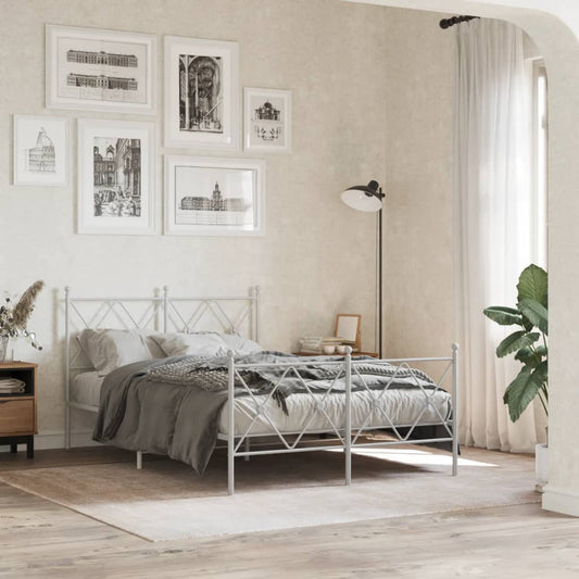 White Metal Bed Frame with Footboard, 120x190cm - No Mattress
