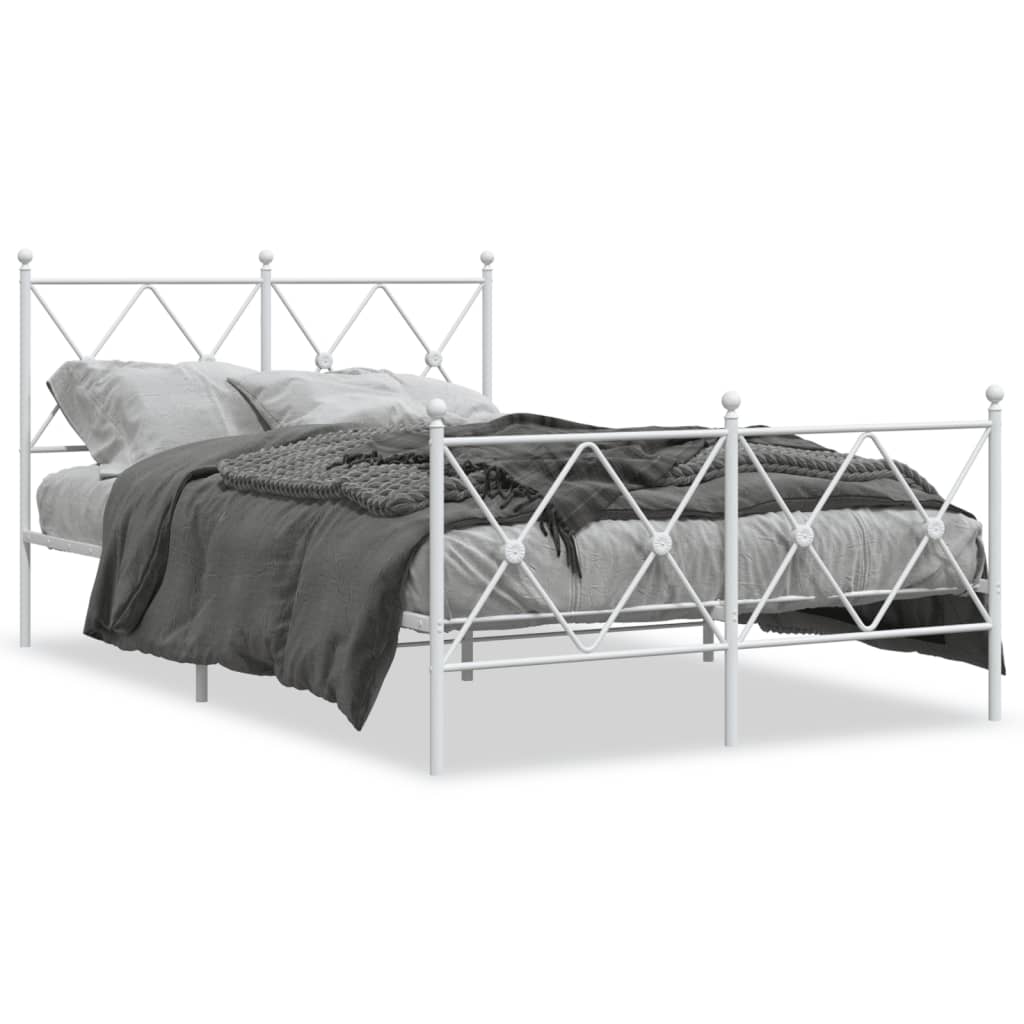 White Metal Bed Frame with Footboard - 120x200cm, No Mattress