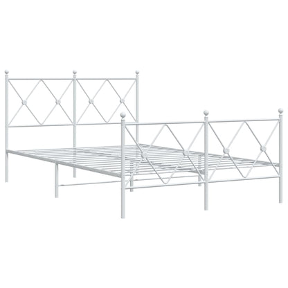 White Metal Bed Frame with Footboard - 120x200cm, No Mattress