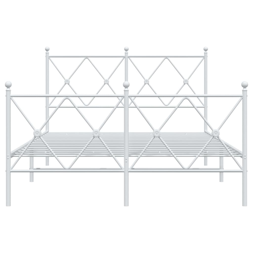 White Metal Bed Frame with Footboard - 120x200cm, No Mattress