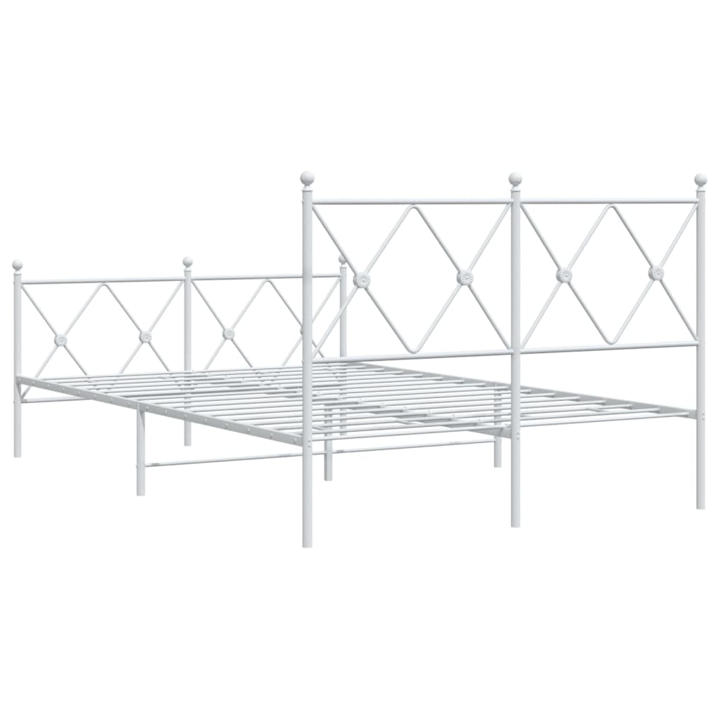 White Metal Bed Frame with Footboard - 120x200cm, No Mattress