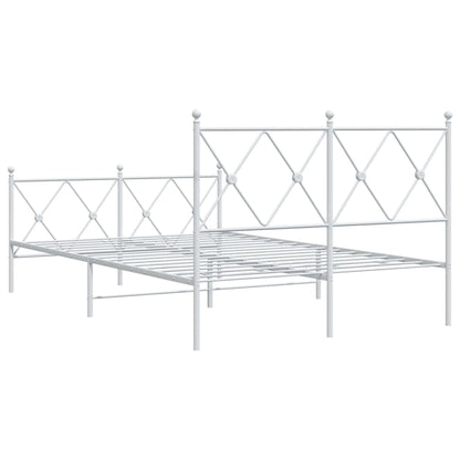 White Metal Bed Frame with Footboard - 120x200cm, No Mattress